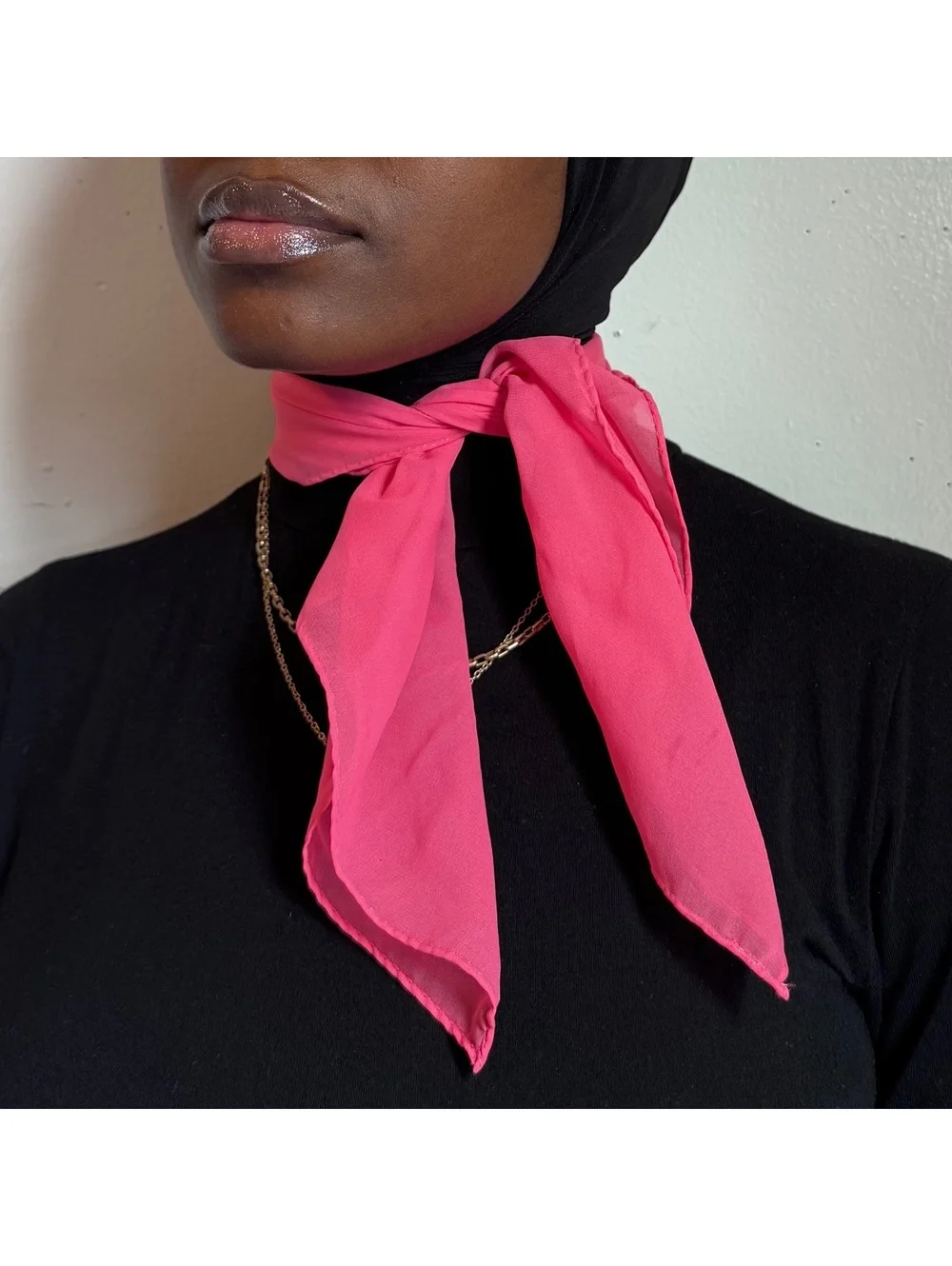 Y2k Coquette Bandana Necktie Hair Wrap Pink Sheer Chiffon Square Scarf